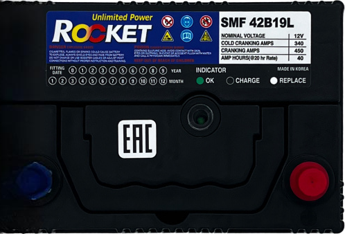 Аккумулятор ROCKET ASIA 6СТ-40 Ач o.п. (SMF 42B19L).