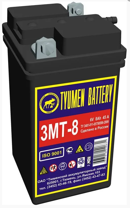 Аккумулятор Тюмень мото 3МТ -8 сух.заряж.болт