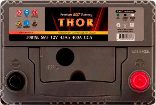 Аккумулятор THOR Asia 6СТ-45 А.ч о.п. тонкие клеммы (50B19L SMF)