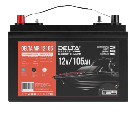 Аккумулятор DELTA Marine Runner AGM 105.1 (MR 12105) униклемма - 2