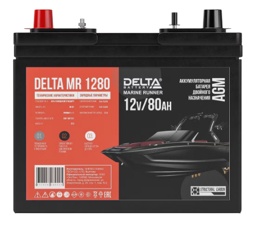Аккумулятор DELTA Marine Runner AGM 80.1 (MR 1280) униклемма - 2