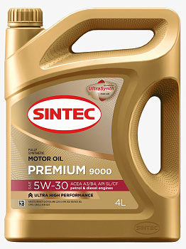 SINTEC PREMIUM 9000 5W30 SL/CF A3/B4 синтетическое 4 л.