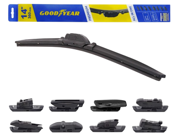 Щетка стеклоочистителя Goodyear PREMIUM бескаркасная 14"/36 cm всесезонная, 8 переходников