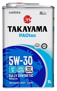TAKAYAMA PAOtec 5W30 A3/B4 SP синтетическое 1 л. железо